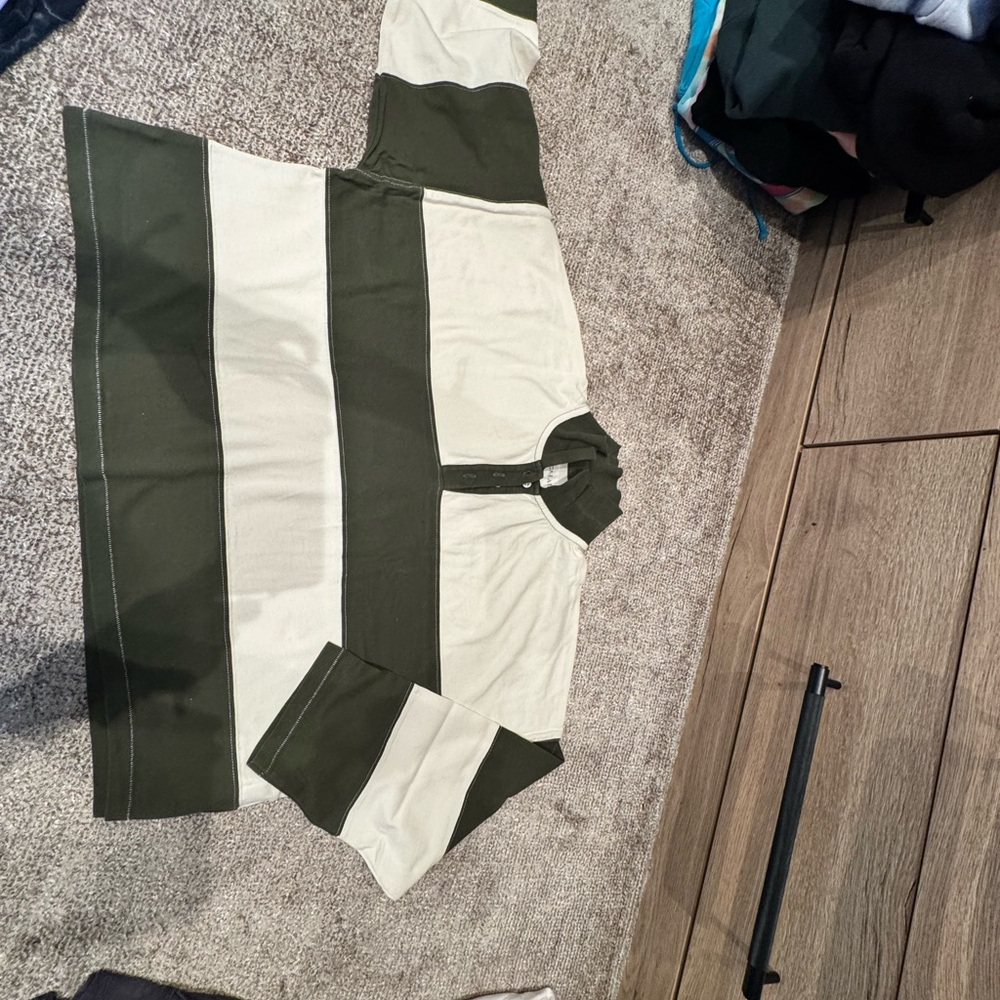 THE GREAT. Olive and Cream Rugby Shirt